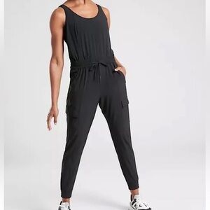 ATHLETA Unbound Lightweight Sleeveless Cargo Jumpsuit Black Medium Tall
